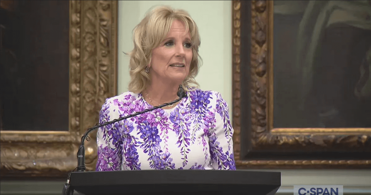 Jill Biden is seen on C-Span during an appearance after the November 2022 midterm elections, speaking at the College Promise Careers Institute. “This is one area where we can make real, bipartisan progress,” Biden said.