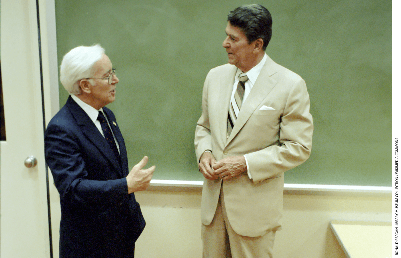 Secretary of Education Terrel Bell with President Ronald Reagan, 1983.