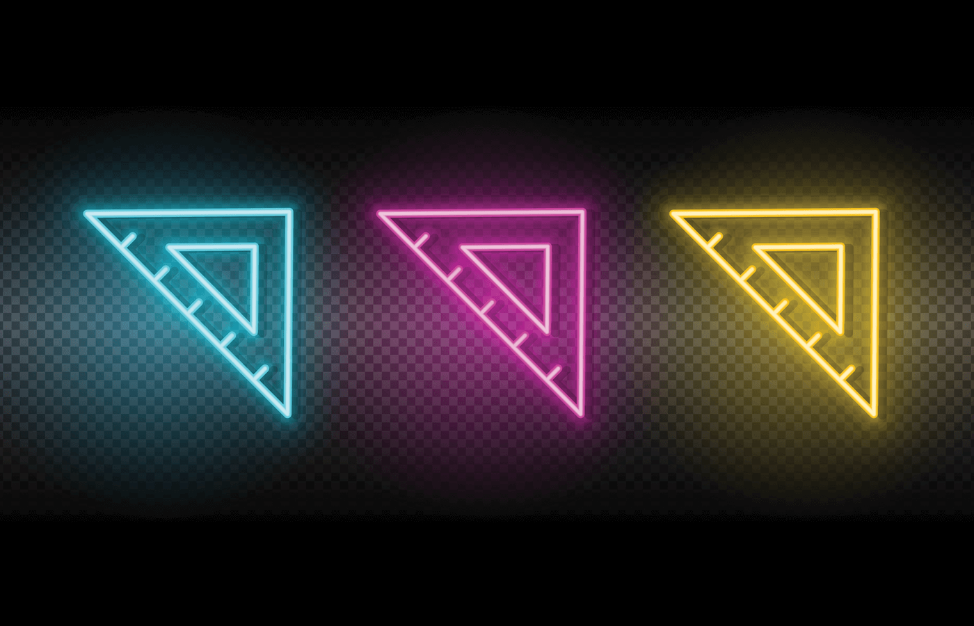 Illustration of three triangles in glowing neon colors