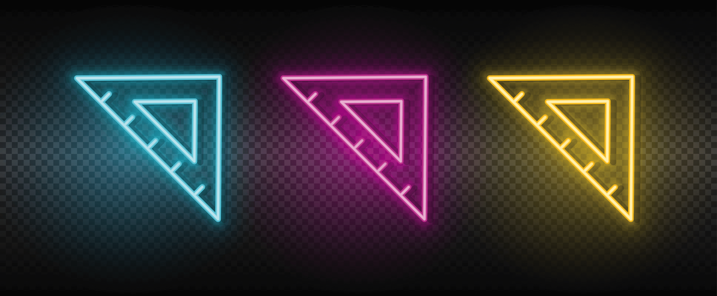 Illustration of three triangles in glowing neon colors