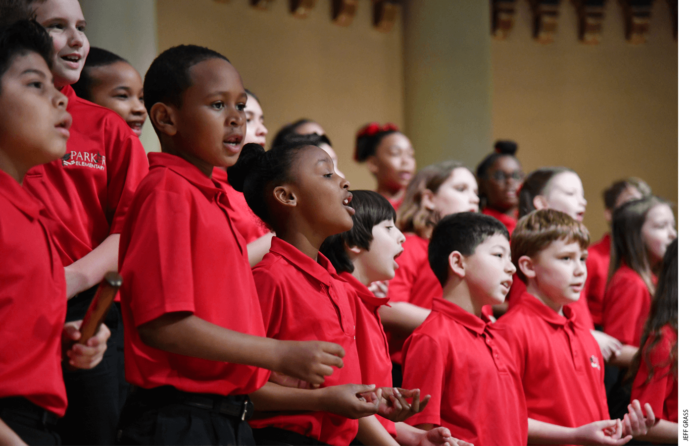 Students at Parker Elementary Music Magnet School in Houston sing at the 22nd annual Hear the Future invitational choral festival presented by the Houston Chamber Choir in January 2022.