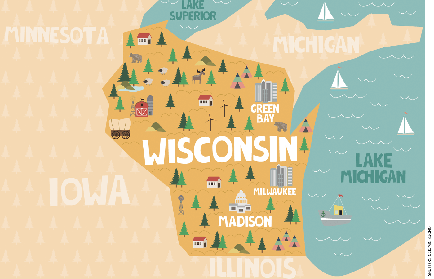 Illustrated map of Wisconsin