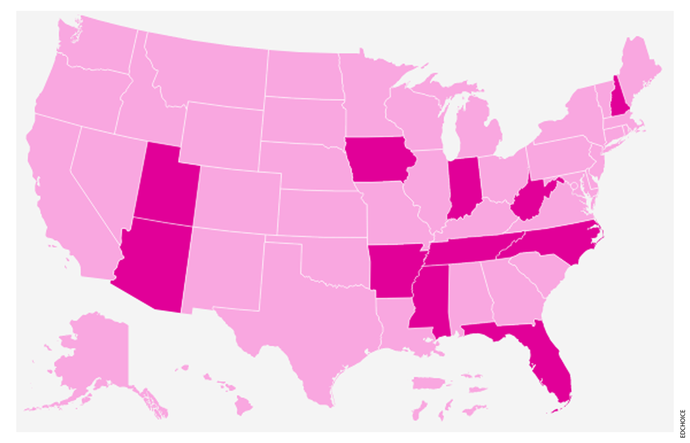 Map highilghting which states have education savings accounts