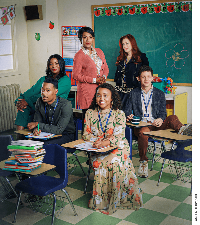 Brunson (center), with Abbott costars Tyler James Williams, Janelle James, Sheryl Lee Ralph, Lisa Ann Walter, and Chris Perfetti, aim for an entertaining workplace comedy.