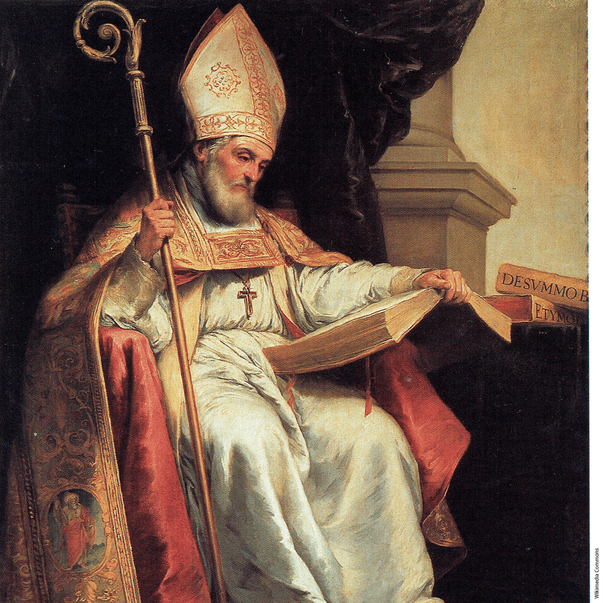 St. Isidore of Seville, as seen in a painting by Bartolomé Esteban Murillo, on display in the Seville Cathedral.