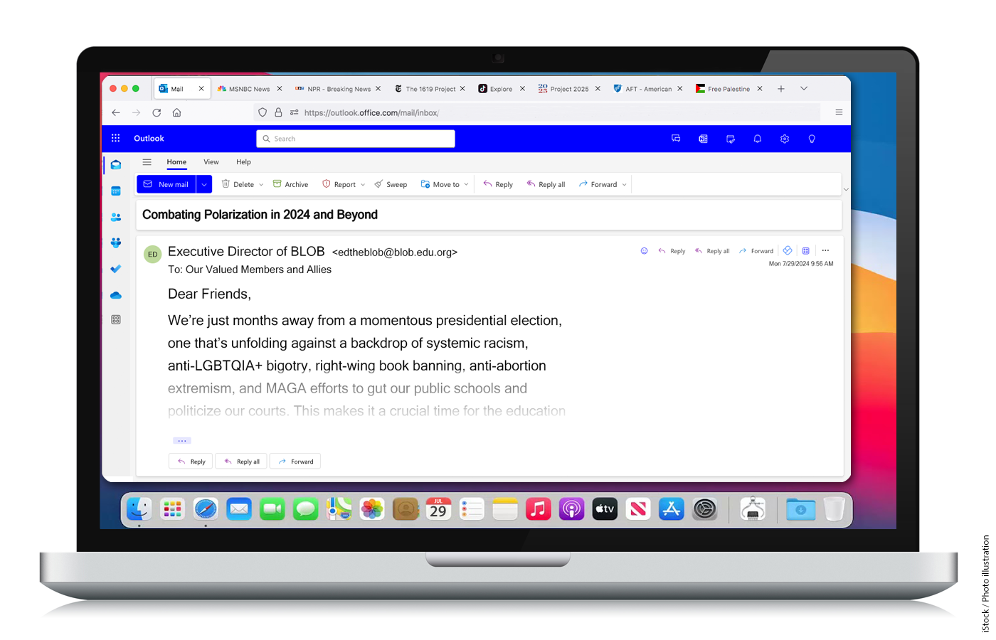Laptop with the screen open to an email client