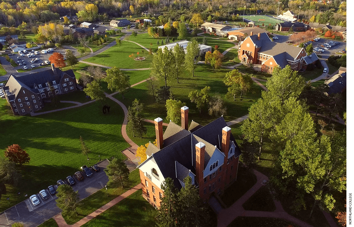 Bird's eye view of Northland College in Ashland, Wisconsin