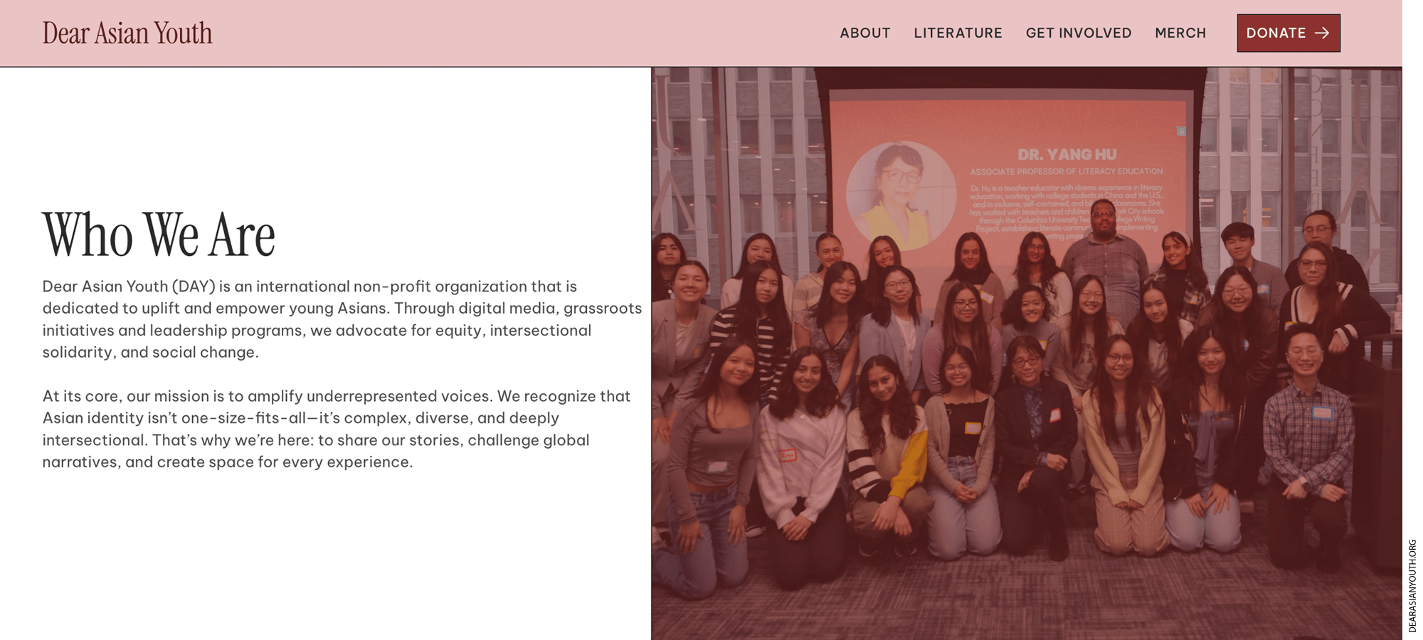 Screenshot of dearasianyouth.org home page