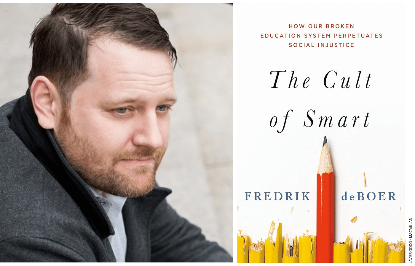 Photo of Freddie deBoer and the cover of his book, "The Cult of Smart"