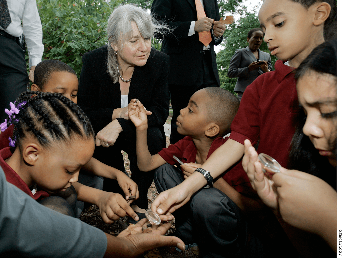 Third-grade students from Harlem Link Charter School learn about forestry in Mount Morris Park in 2007.