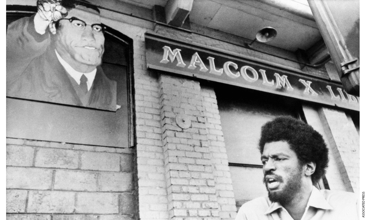 Fuller outside Malcolm X Liberation University in Durham, North Carolina, in February 1970