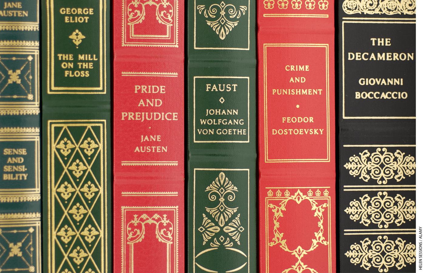 A row of classic book spines