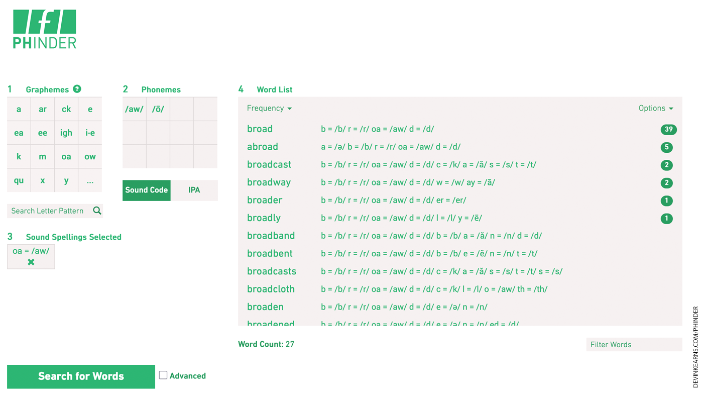 Screen shot of Phinder tool