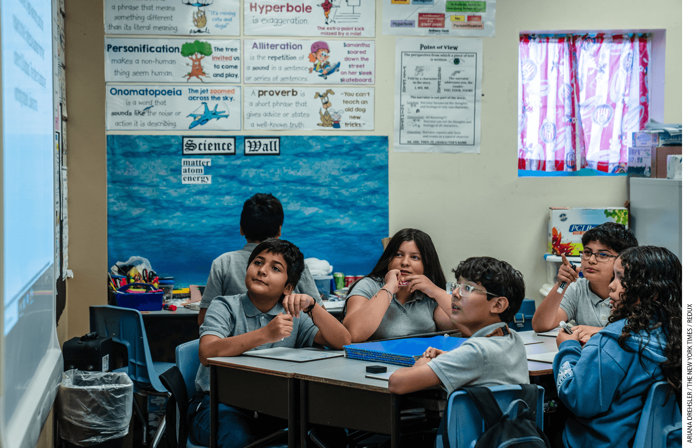 Students at Southwest Junior High School in San Luis, Arizona, review a lesson in an early-college program for high-achieving students in October 2025.