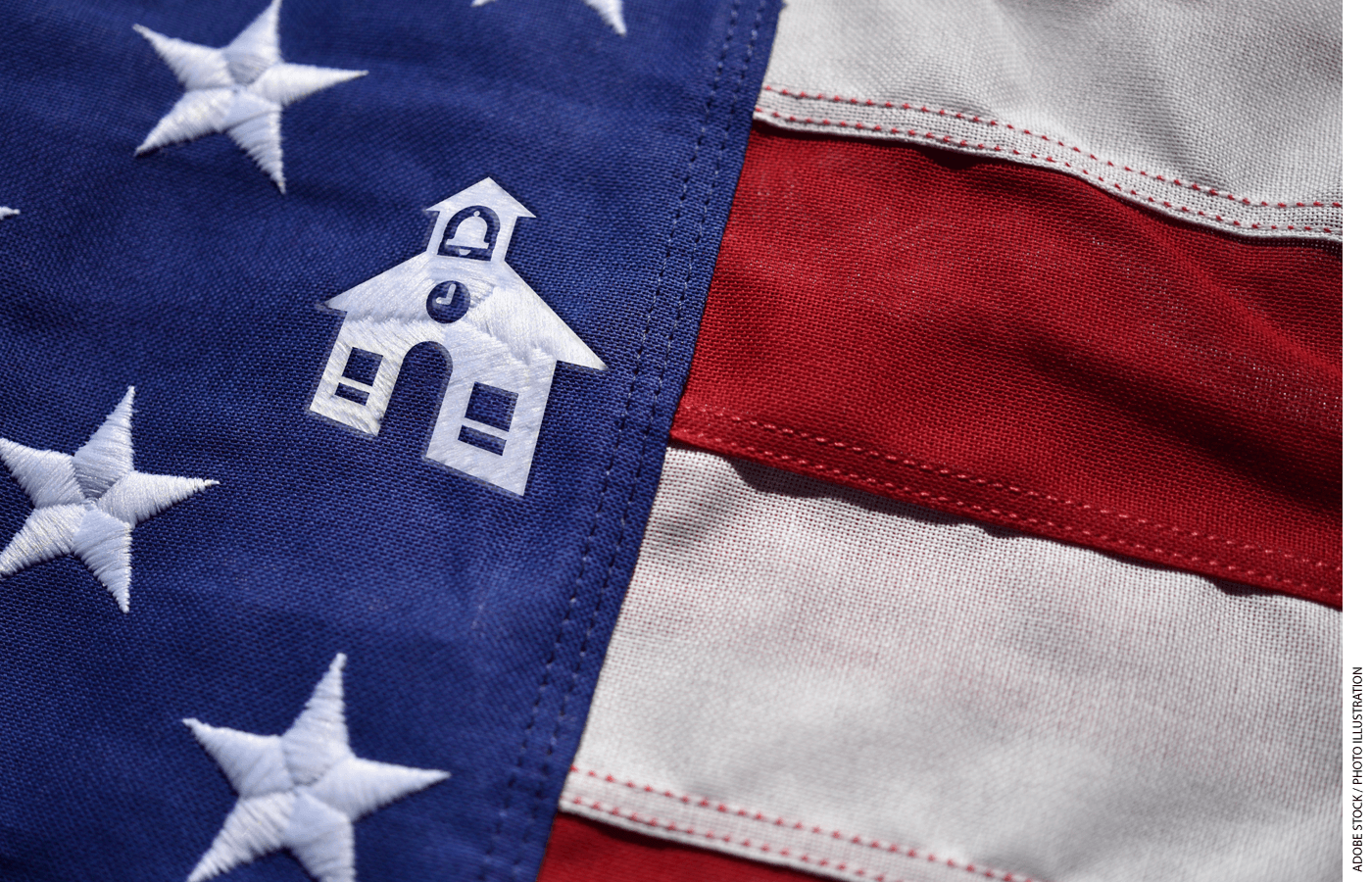 Illustration of a flag with a school house replacing one star