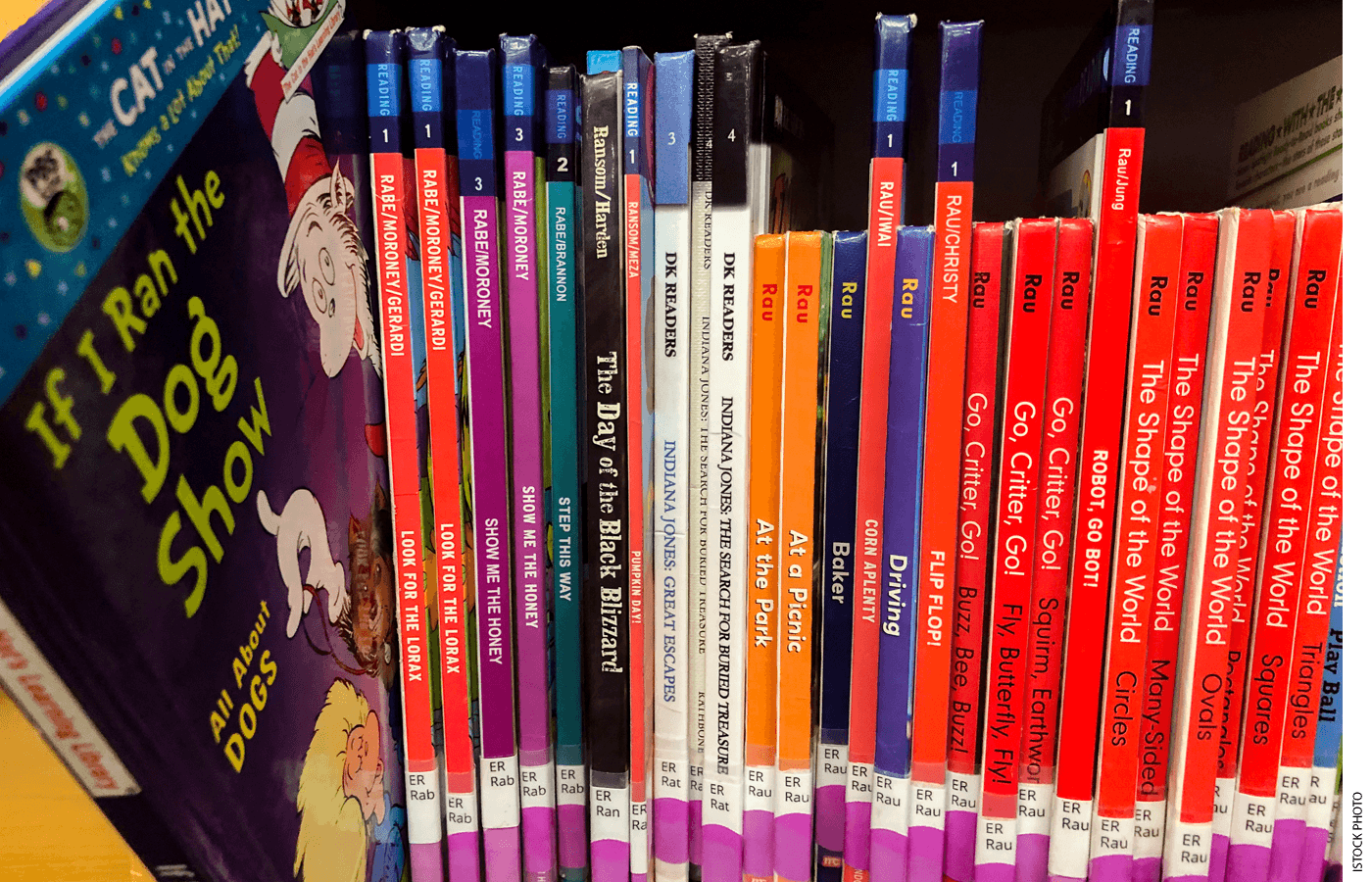 A shelf full of books with the book spines visible
