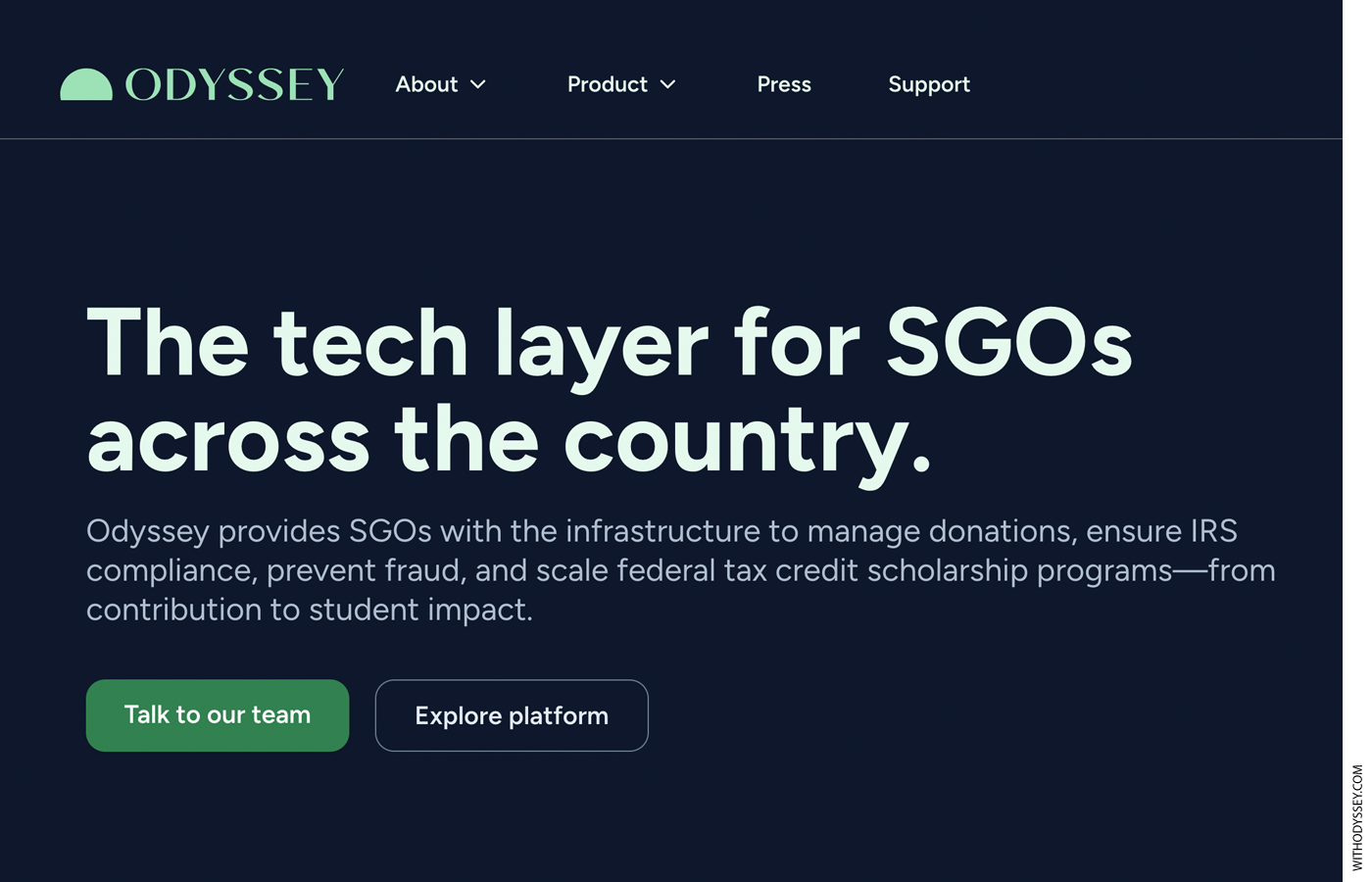 Screen shot of withodyssey.com website